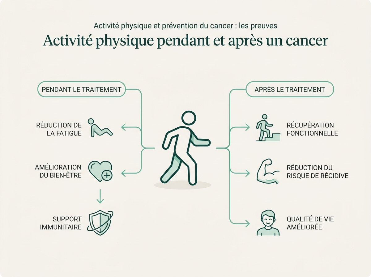 Schéma médical illustrant « Activité physique pendant et après un cancer »