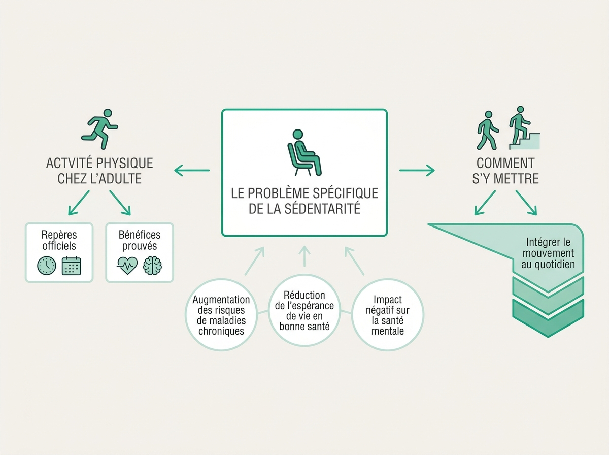 Schéma médical illustrant « Le problème spécifique de la sédentarité »