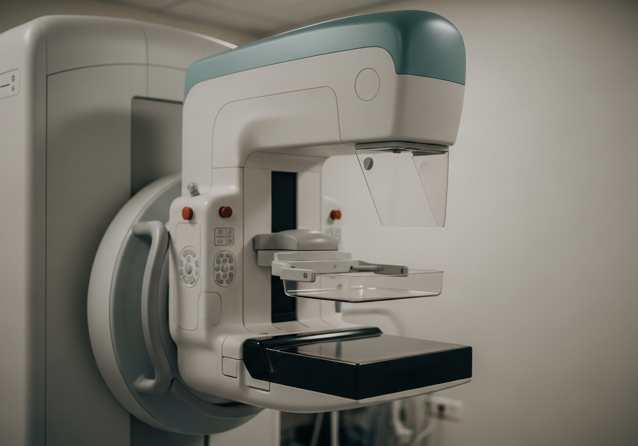 Mammographe moderne dans un cabinet de radiologie, lumière douce et cadre rassurant