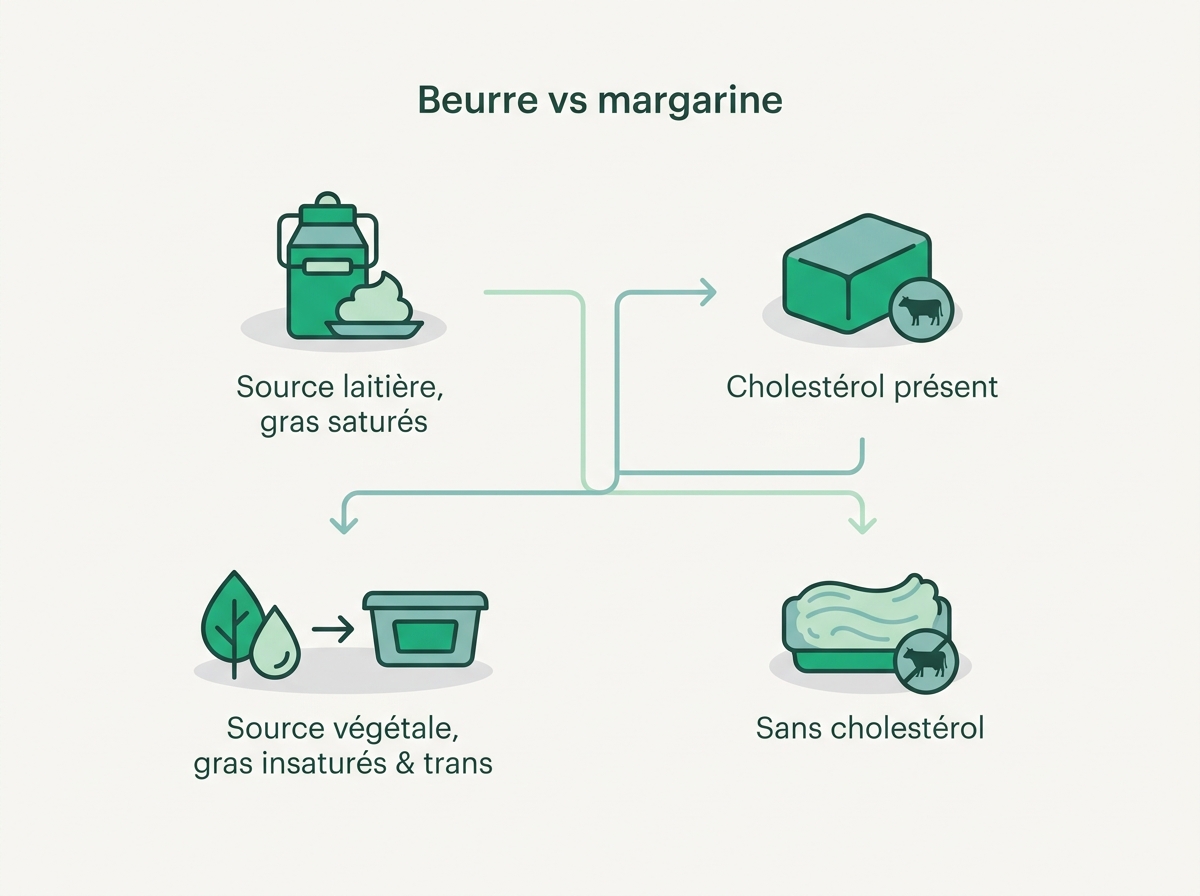 Infographie illustrant les points clés de la section « Beurre vs margarine »