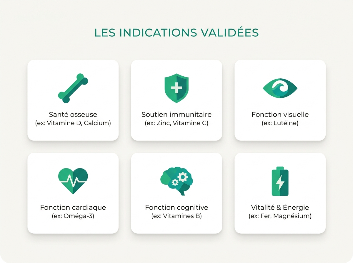Infographie illustrant les points clés de la section « Les indications validées »