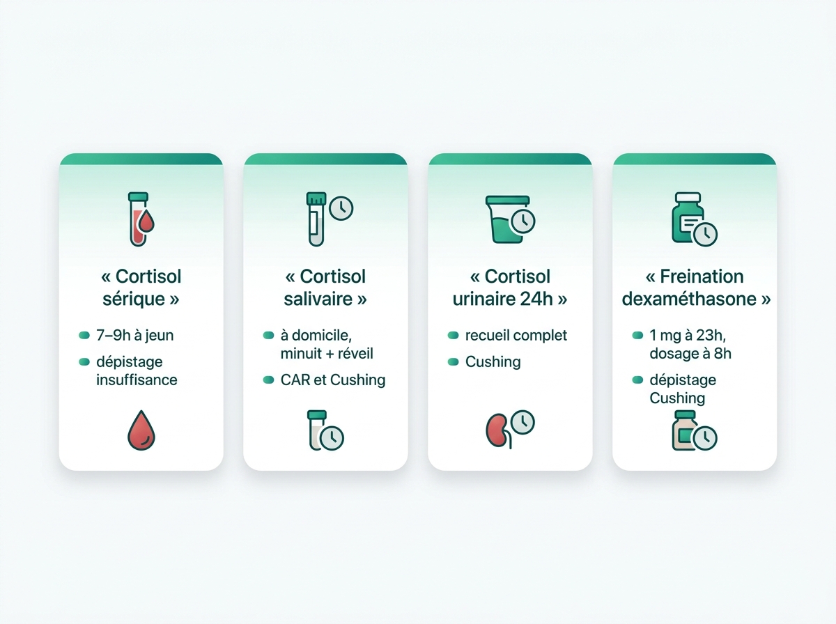 Comparaison des quatre méthodes de dosage du cortisol : sérique, salivaire, urinaire 24h, test à la dexaméthasone