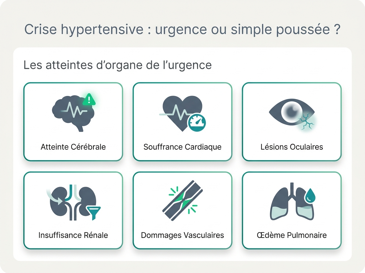 Infographie illustrant les points clés de la section « Les atteintes d'organe de l'urgence »