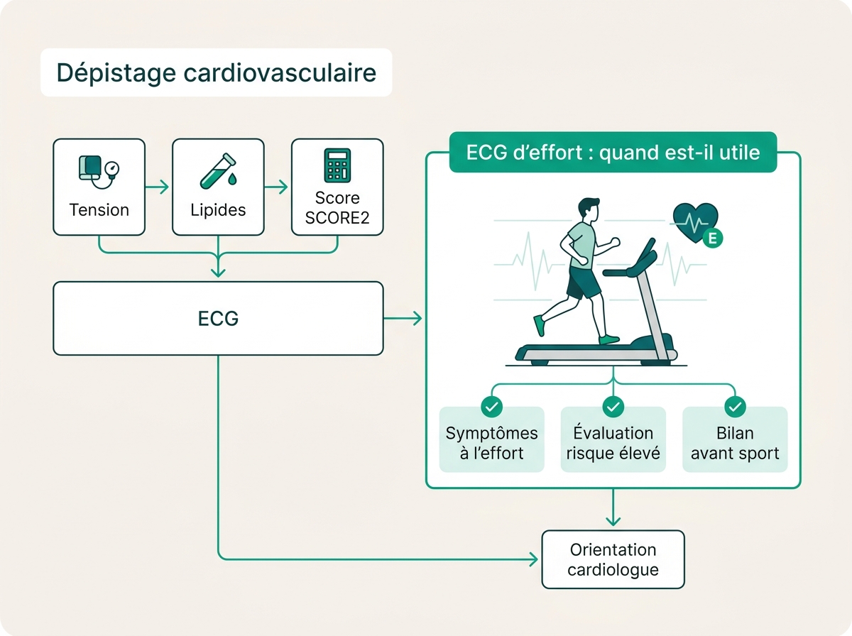 Schéma médical illustrant « ECG d'effort : quand est-il utile »