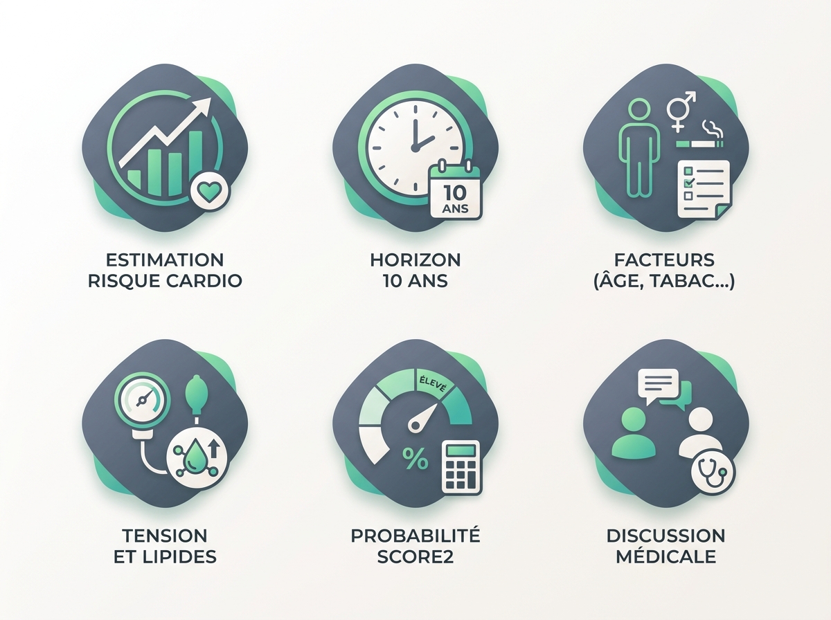 Infographie illustrant les points clés de la section « Le score SCORE2 : estimer son risque à 10 ans »