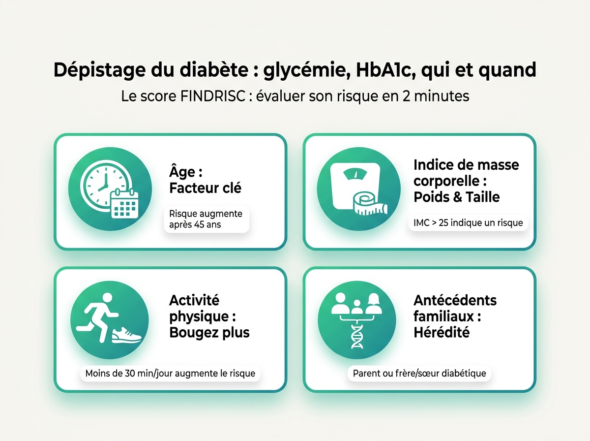 Infographie illustrant les points clés de la section « Le score FINDRISC : évaluer son risque en 2 minutes »