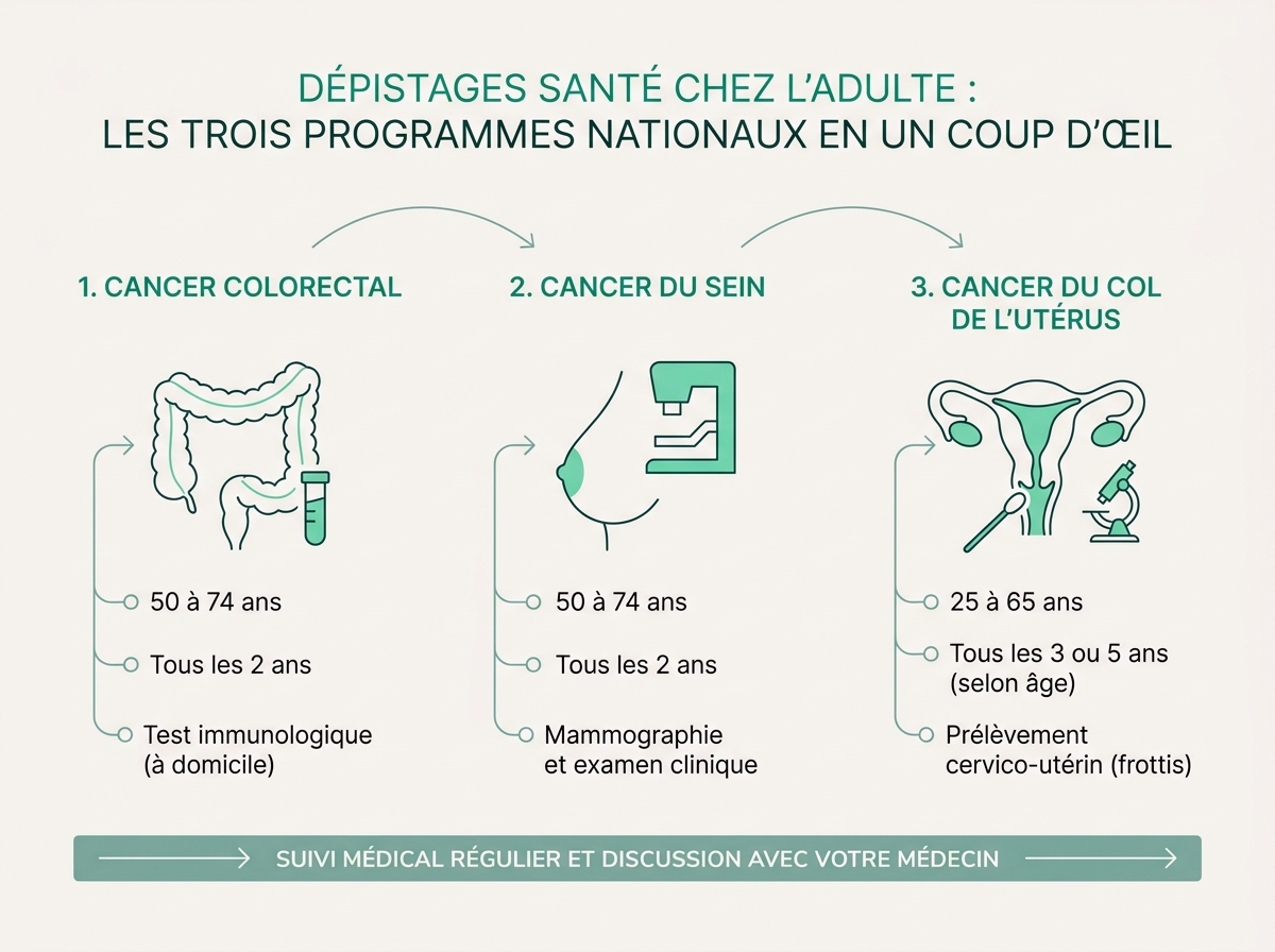 Schéma médical illustrant « Les trois programmes nationaux en un coup d'œil »