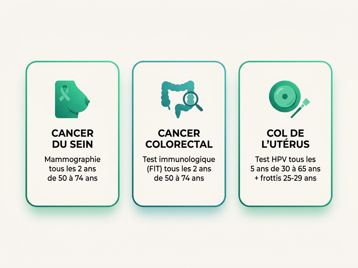 Les trois programmes nationaux de dépistage du cancer : sein, colorectal, col de l'utérus