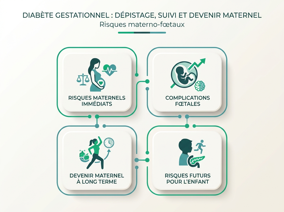 Infographie illustrant les points clés de la section « Risques materno-fœtaux »