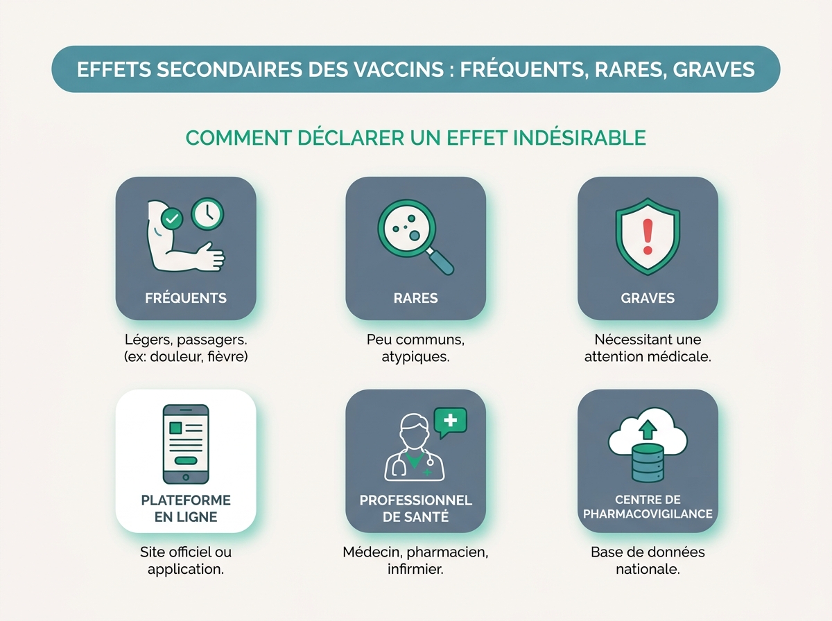 Infographie illustrant les points clés de la section « Comment déclarer un effet indésirable »