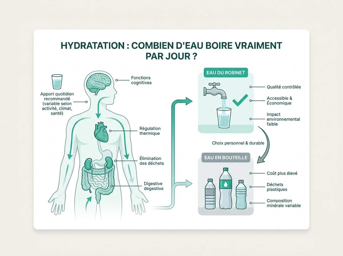 Schéma médical illustrant « Eau du robinet ou eau en bouteille »