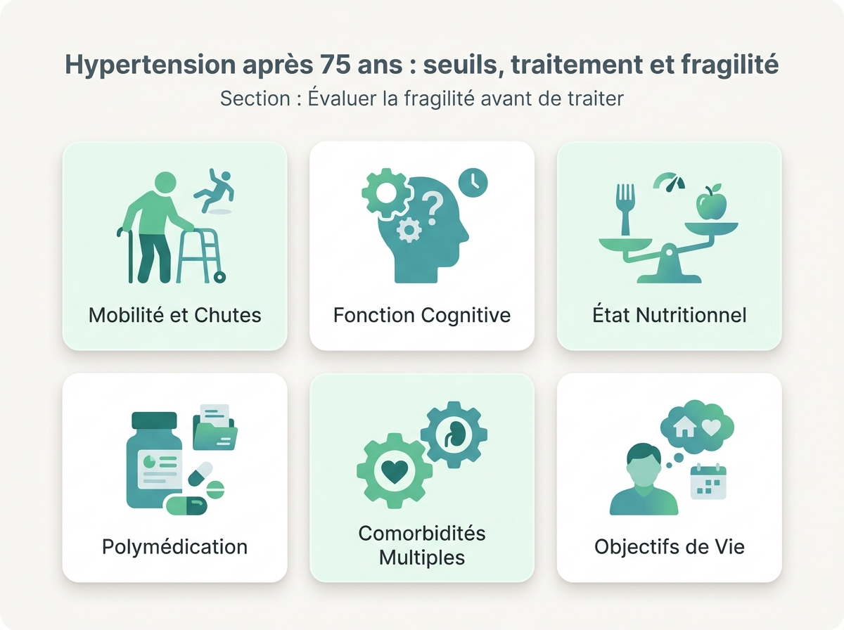Infographie illustrant les points clés de la section « Évaluer la fragilité avant de traiter »