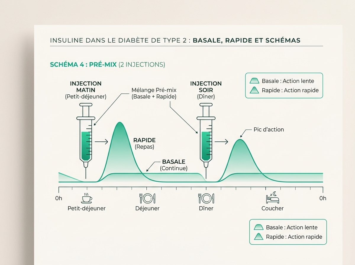 Schéma médical illustrant « Schéma 4 : pré-mix (2 injections) »