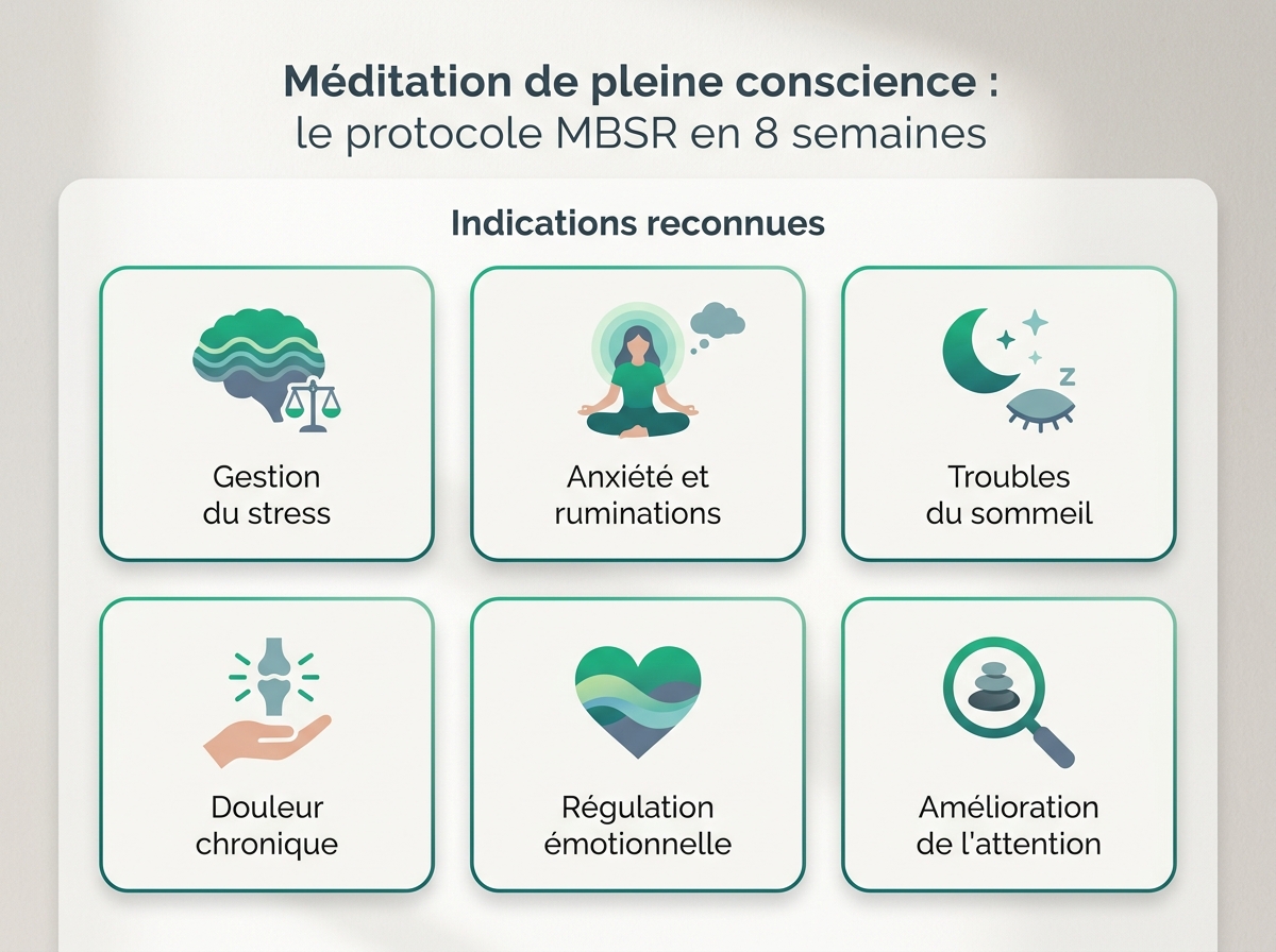 Infographie illustrant les points clés de la section « Indications reconnues »