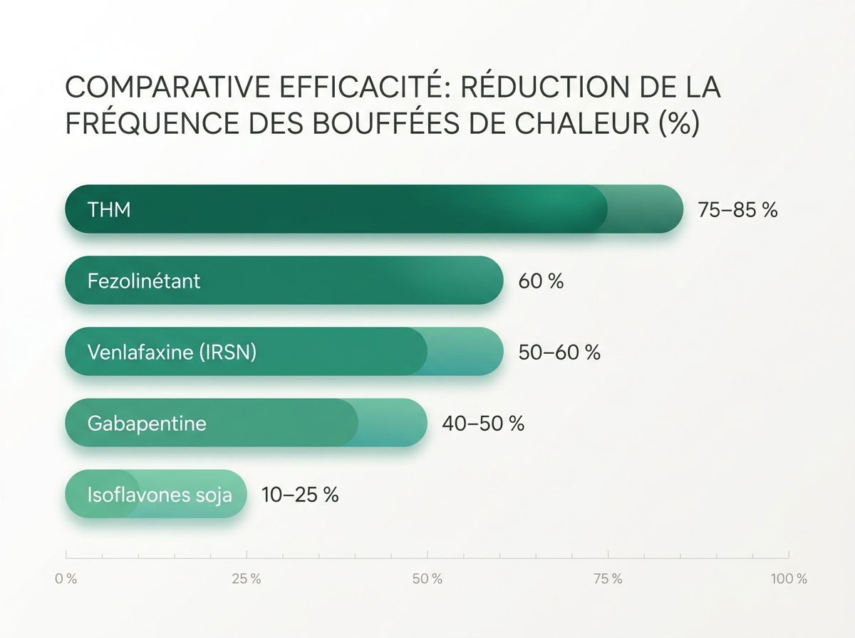 Comparaison des traitements des bouffées de chaleur : THM, ISRS/IRSN, gabapentine, fezolinétant, phytothérapie
