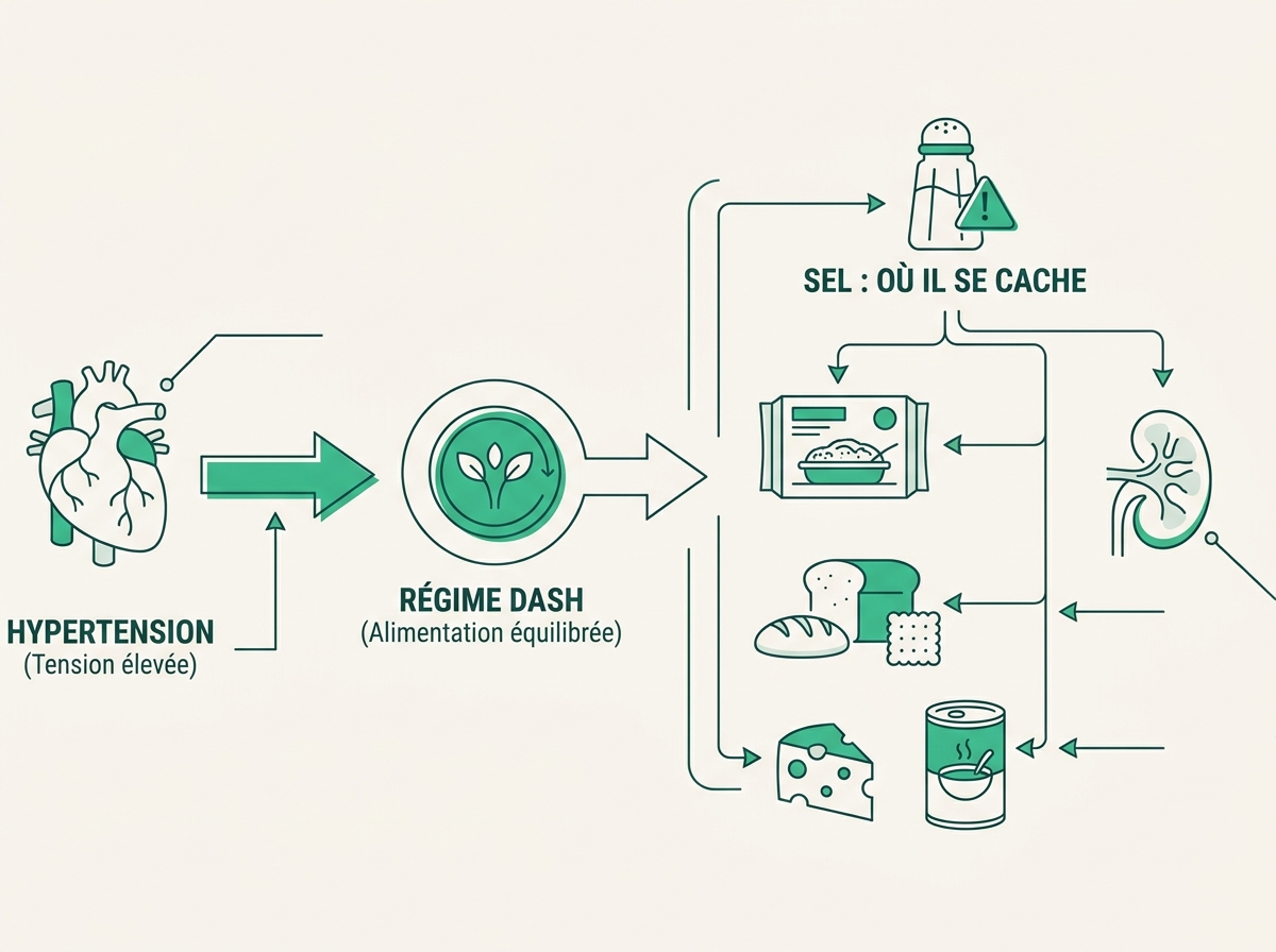 Schéma médical illustrant « Sel : où il se cache »