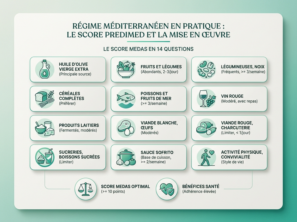 Infographie illustrant les points clés de la section « Le score MEDAS en 14 questions »