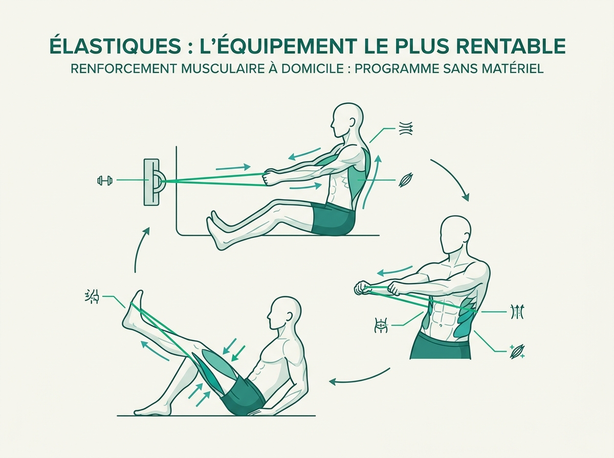 Schéma médical illustrant « Élastiques : l'équipement le plus rentable »