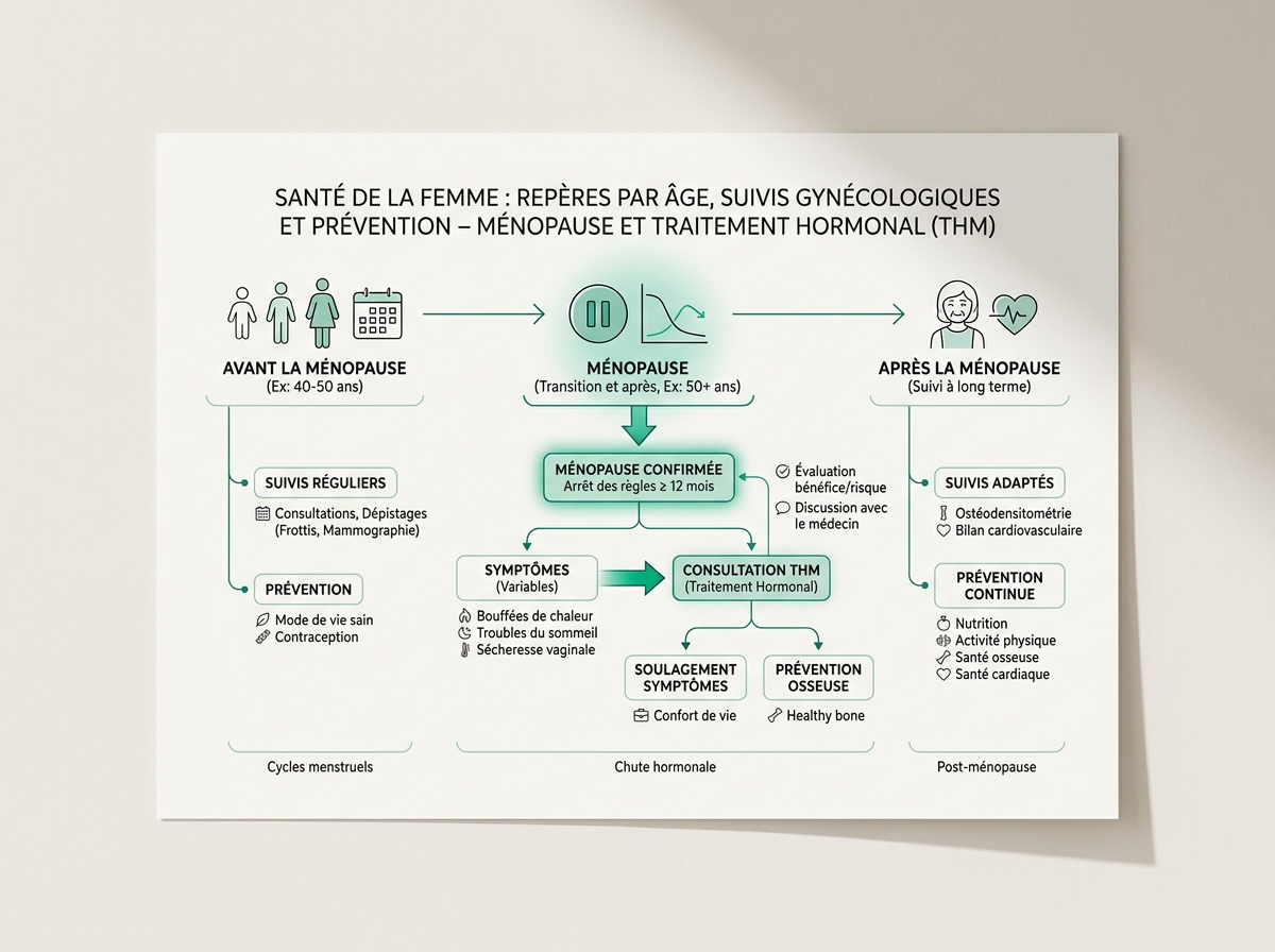 Schéma médical illustrant « Ménopause et traitement hormonal (THM) »
