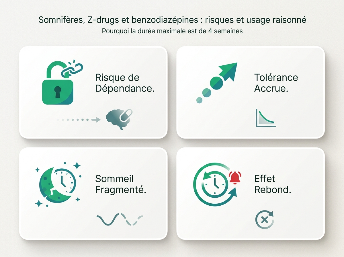 Infographie illustrant les points clés de la section « Pourquoi la durée maximale est de 4 semaines »