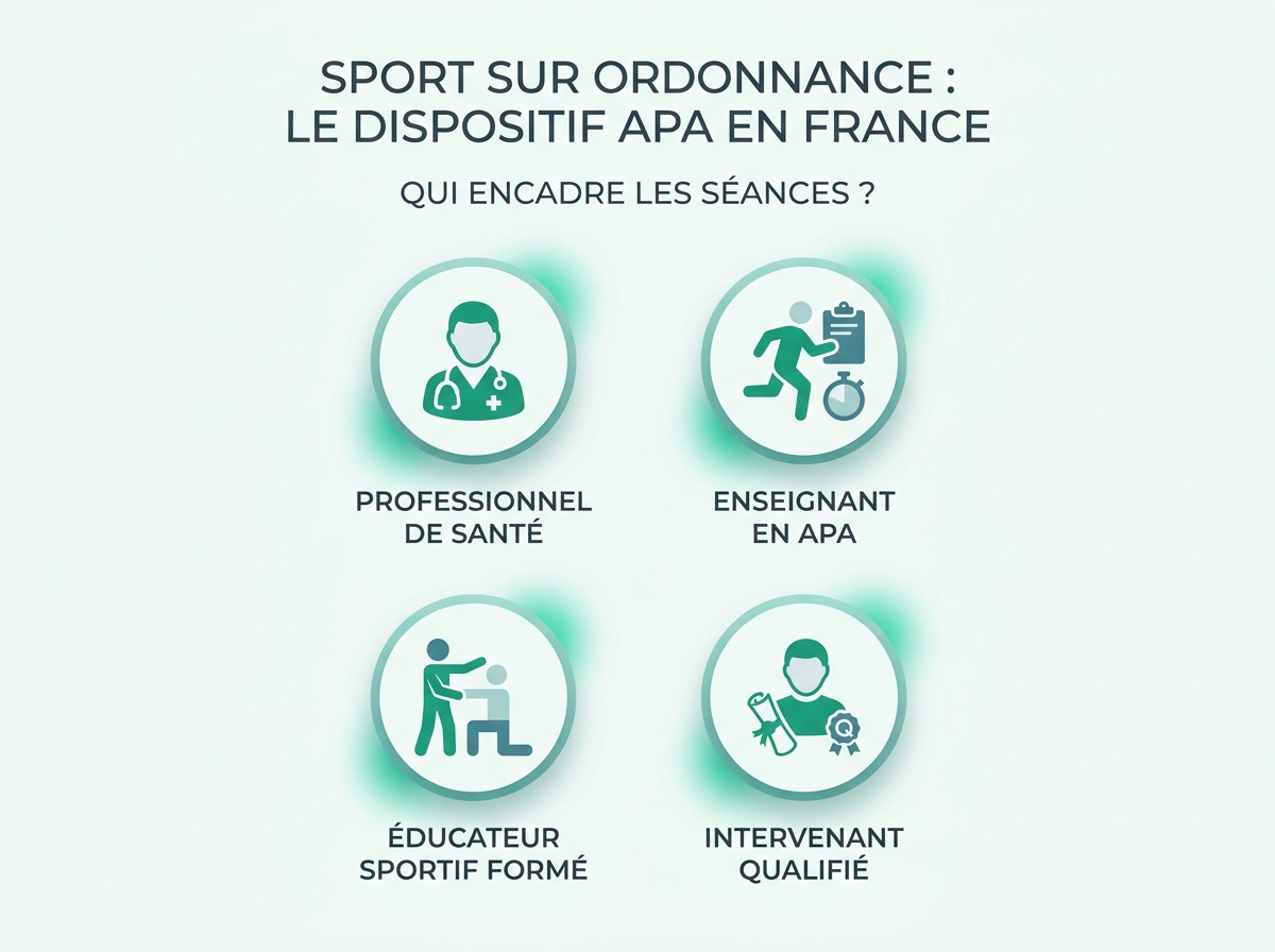Infographie illustrant les points clés de la section « Qui encadre les séances »