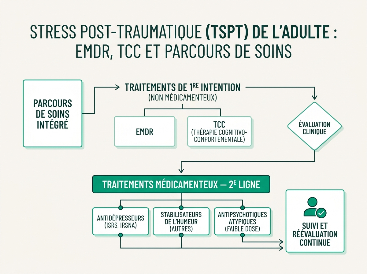 Schéma médical illustrant « Traitements médicamenteux — 2e ligne »