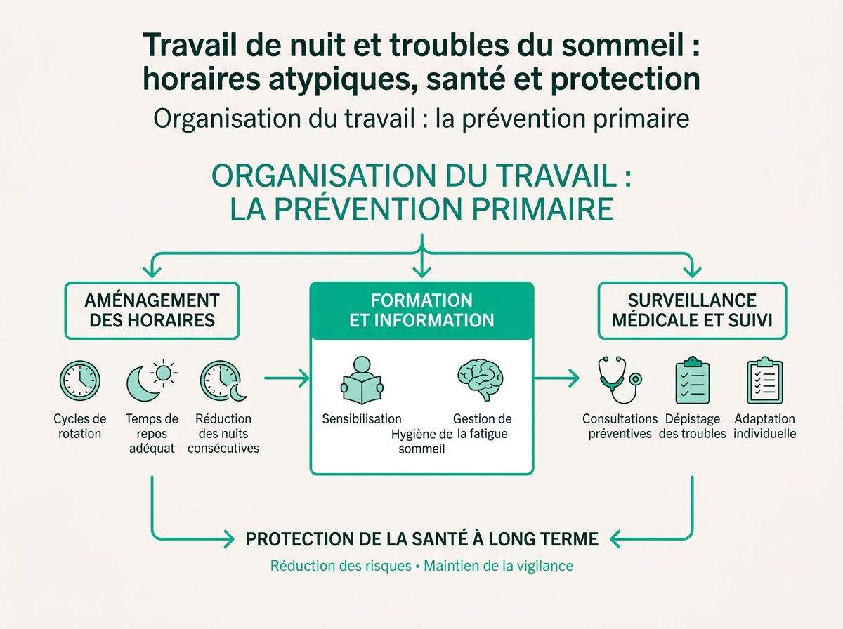 Schéma médical illustrant « Organisation du travail : la prévention primaire »
