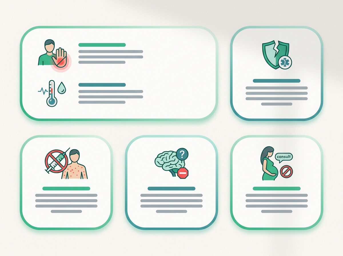 Infographie illustrant les points clés de la section « Contre-indications »