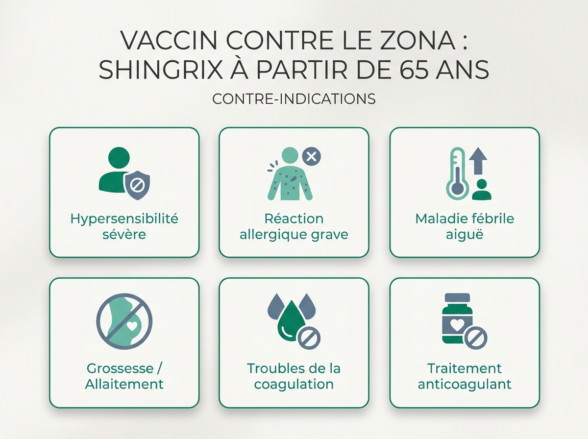 Infographie illustrant les points clés de la section « Contre-indications »