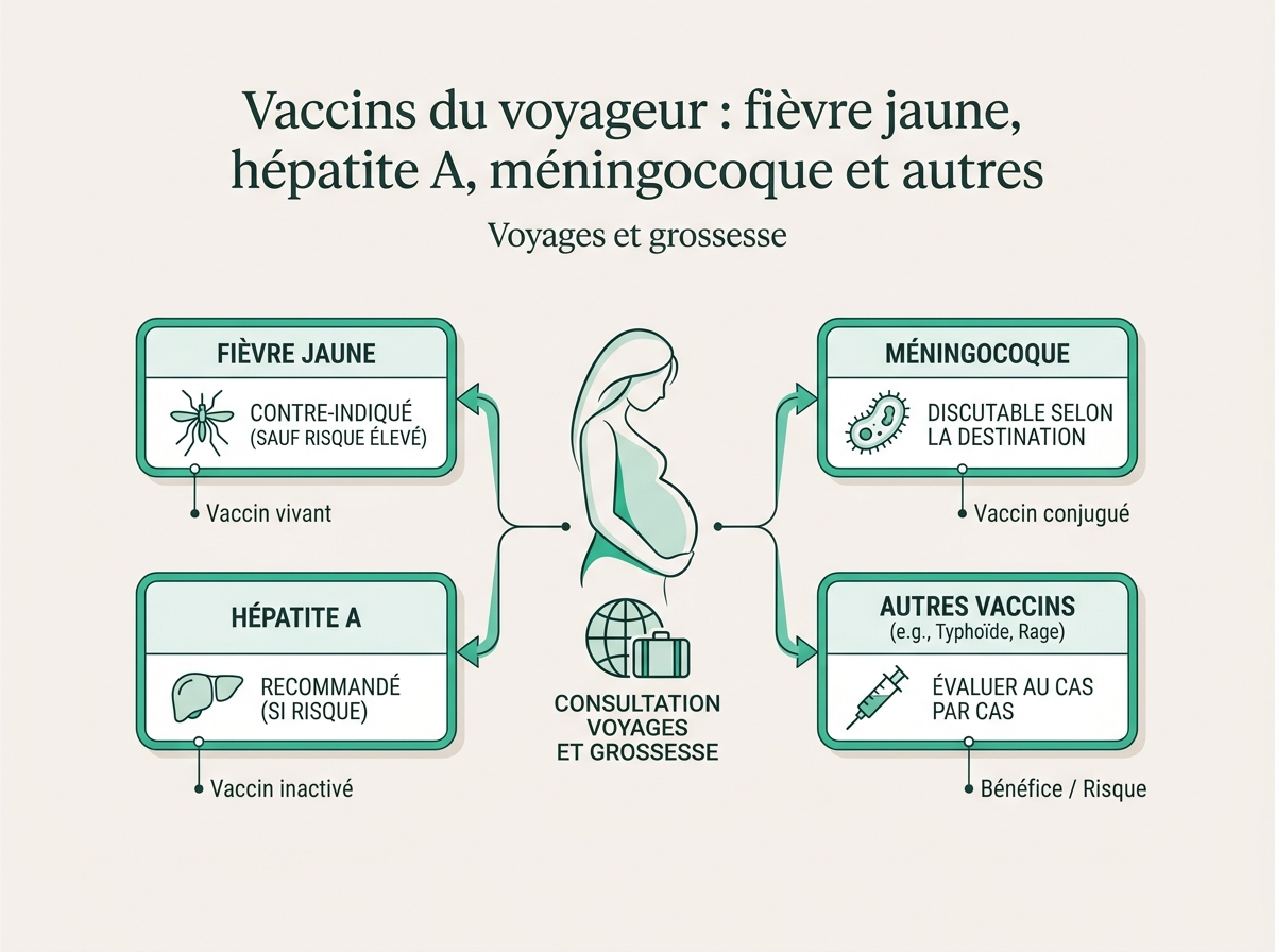 Schéma médical illustrant « Voyages et grossesse »